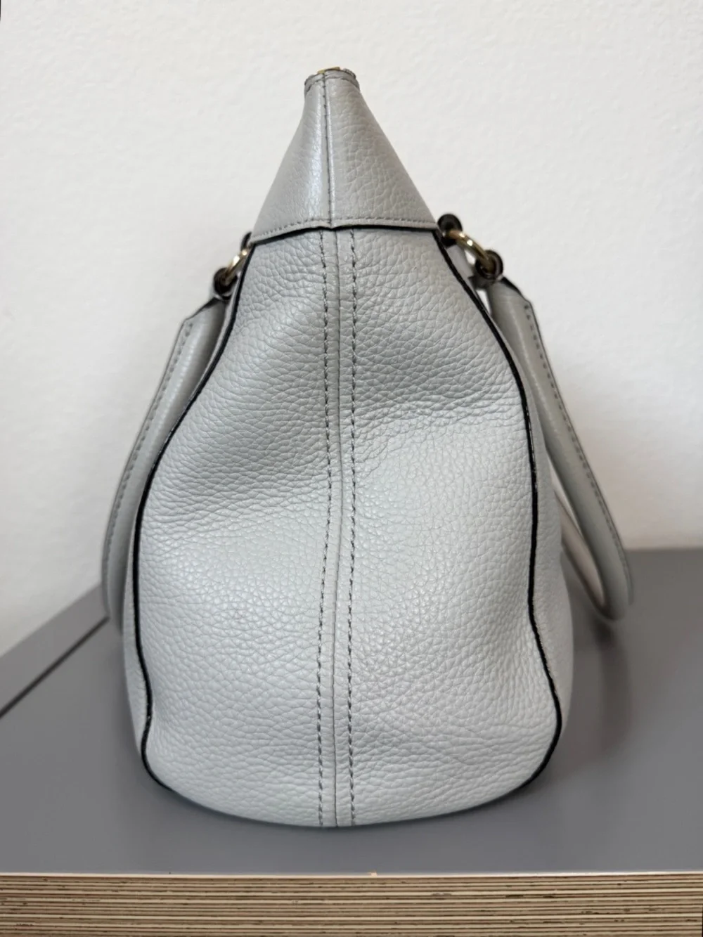 Kate Spade Teegan Berkshire Road Dove Gray Pebbled Leather Satchel Tote.